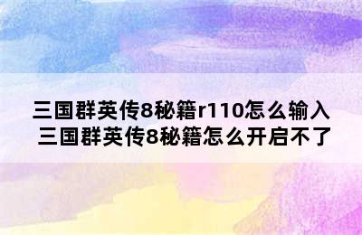 三国群英传8秘籍r110怎么输入 三国群英传8秘籍怎么开启不了